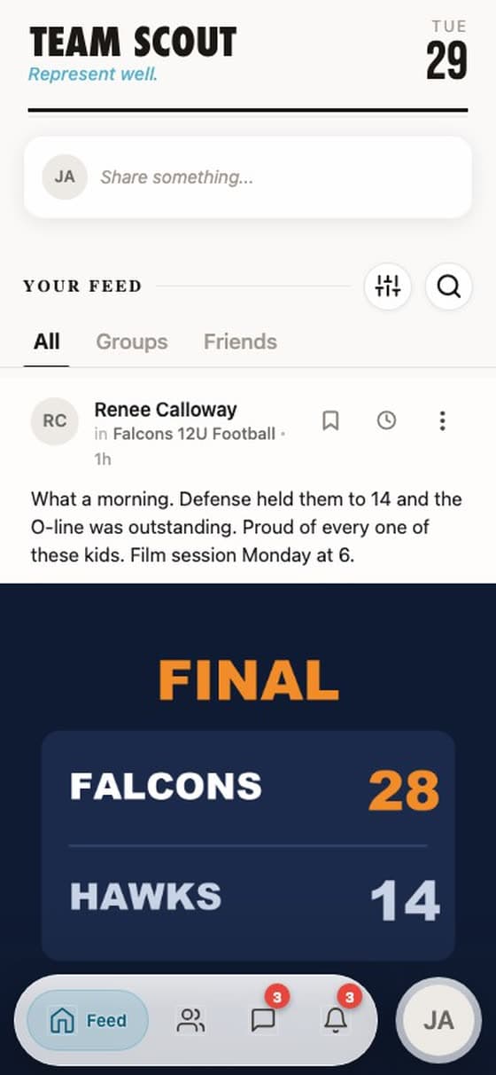 The Team Scout app home screen